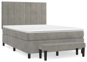 vidaXL Κρεβάτι Boxspring με Στρώμα Ανοιχτό Γκρι 140x190 εκ. Βελούδινο