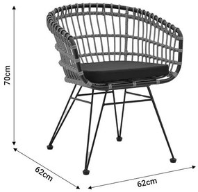 Σαλόνι Naoki σετ 4 τμχ φυσικό pe rattan-μαύρο μέταλλο-γυαλί 148x70x72εκ 148x70x72 εκ.