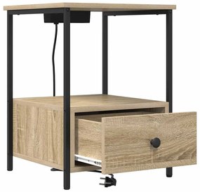 vidaXL Κομοδίνο με Σταθμό Φόρτισης με συρτάρι 2 pcs Sonoma Δρυς