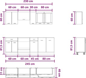 vidaXL Μονάδα κουζίνας Lyon 8 pcs Επεξεργασμένο ξύλο