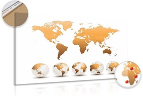Εικόνα σε σφαίρες φελλού με παγκόσμιο χάρτη - 90x60  wooden