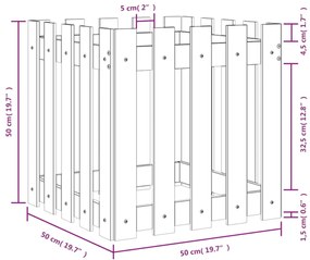 Ζαρντινιέρα με Σχ. Φράχτη 50x50x50 εκ. Μασίφ Ξύλο Ψευδοτσούγκας - Καφέ