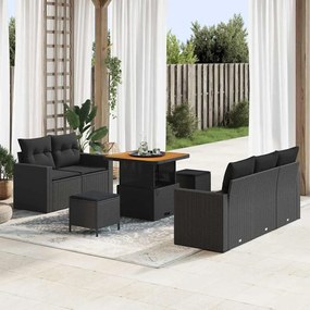 vidaXL Σετ Καναπέ Κήπου Ρυθμιζόμενο ύψος 8 pcs Μαύρο συνθετικό ρατάν