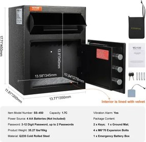VEVOR 1.7 C Depository Safe Deposit Safe with Drop Slot Passwords and Keys