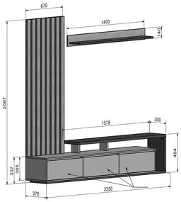 Σύνθετο σαλονιού Claironse ανθρακί μελαμίνης 225x37.6x210εκ 225x37.6x210 εκ.