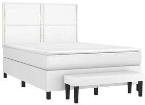 Κρεβάτι Boxspring με Στρώμα Λευκό 140x190εκ.από Συνθετικό Δέρμα - Λευκό