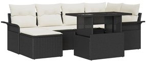 vidaXL Σετ Καναπέ Κήπου με μαξιλάρι 7 pcs Μαύρο Πολυ ράταν
