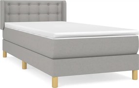 vidaXL Κρεβάτι Boxspring με Στρώμα Ανοιχτό Γκρι 90x190 εκ. Υφασμάτινο