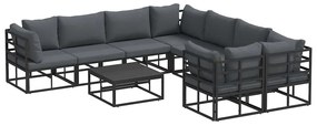 vidaXL Σετ Καναπέ Κήπου με μαξιλάρι 9 pcs Μαύρο Αλουμίνιο