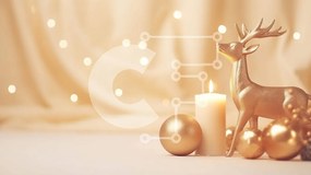 Intra Συλλεκτικό Ξύλινο Παζλ Plywood 4mm - Χρυσά ελάφια και στολίδια σε λευκό φόντο Σε Ξύλινο Κουτί - Διαστάσεις: 10x10 cm – 25 κομμάτια