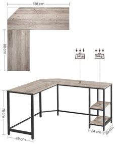 Γωνιακό τραπέζι γραφείου Burbank 122, Γωνιακός, 76x138x138cm, 26 kg, Ανοιχτό χρώμα ξύλου, Μαύρο | Epipla1.gr