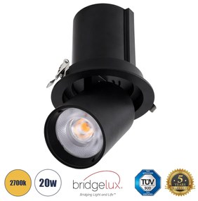 VIRGO-B 60313 Χωνευτό LED Spot Downlight TrimLess Φ13.5cm 20W 2500lm 36° AC 220-240V IP20 Φ13.5cm x Υ14cm - Στρόγγυλο - Μαύρο - Θερμό Λευκό 2700K - Bridgelux COB - 5 Years Warranty