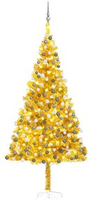vidaXL Χριστουγεννιάτικο Δέντρο Τεχν. με LED & Μπάλες Χρυσό 240εκ. PΕΤ
