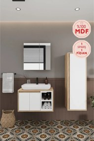 Stewehome Μπάνιο ντουλάπι με νιπτήρα από mdf με καθρέφτη και ψηλό ντουλάπι Λευκό 70x70x70 cm