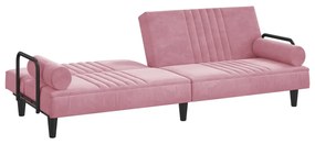 vidaXL Καναπές Κρεβάτι με Μπράτσα Ροζ Βελούδινος