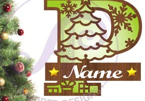 Σετ των 2 Intra απο ξύλο plywood 3mm-4mm πάχος Χριστουγεννιάτικο μονόγραμμα με κεφαλαίο γράμμα P Δίασταση 30x20 cm INTRAFABR-79721693