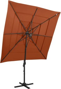 vidaXL Ομπρέλα Κρεμαστή 4 Επιπέδου Τερακότα 250x250εκ +Ιστό Αλουμινίου