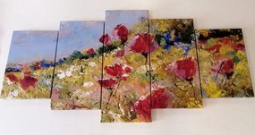 Εικόνα 5 μερών ζωγραφισμένες παπαρούνες στο λιβάδι - 100x50