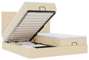 vidaXL Οθωμανικό κρεβάτι με στρώματα &amp; LEDs Κρέμα 200x200cm ύφασμα