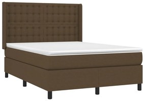 vidaXL Κρεβάτι Boxspring με Στρώμα &amp; LED Σκ.Καφέ 140x190εκ. Υφασμάτινο