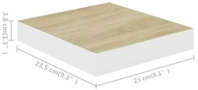 Ράφια Τοίχου 4 τεμ. Δρυς και Άσπρο 23x23,5x3,8 εκ. MDF - Καφέ