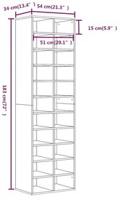 vidaXL Παπουτσοθήκη Γκρι Sonoma 54 x 34 x 183 εκ. Επεξεργασμένο Ξύλο