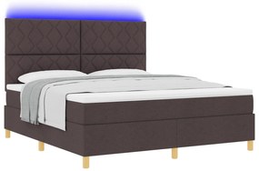 vidaXL Κρεβάτι ελικοειδούς βάσης με στρώμα και LED Σκούρο Καφέ 180x200 cm Ύφασμα
