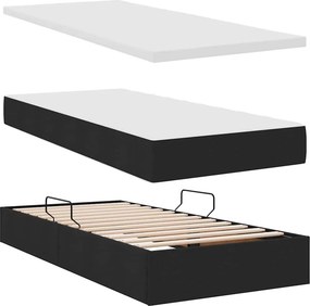vidaXL LED Κρεβάτι αποθήκευσης με στρώμα Μαύρο 90 x 200 cm Ύφασμα