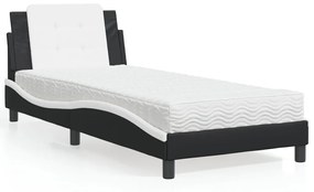 vidaXL Κρεβάτι με Στρώμα Μαύρο και Λευκό 90 x 200 εκ. Συνθετικό Δέρμα