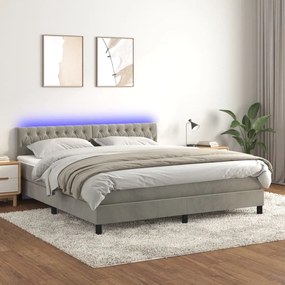 Κρεβάτι Boxspring με Στρώμα &amp; LED Αν.Γκρι 180x200 εκ. Βελούδινο - Γκρι