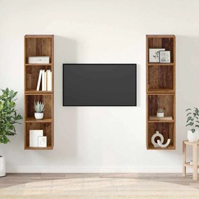 vidaXL Τηλεοπτική Κάβα Τοίχου 4 pcs Παλιό ξύλο 37 x 37 x 72 εκ