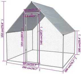 vidaXL Κοτέτσι - Κλουβί Εξωτ. Χώρου 2x2x1,92 μ. Γαλβανισμένος Χάλυβας