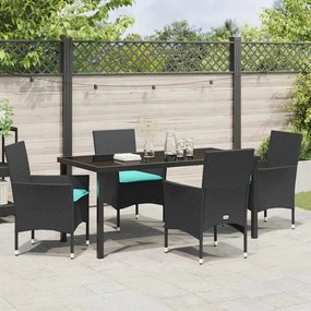 vidaXL Σετ τραπεζιού και καρέκλας 5 pcs Μαύρο Ράτα PE