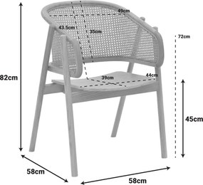 Πολυθρόνα Wenzy pakoworld φυσικό Rattan - μασίφ ξύλο toon 58x58x82εκ