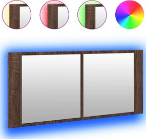 vidaXL Ντουλάπι Μπάνιου με Καθρέφτη/LED Καφέ Δρυς 100x12x45 εκ.
