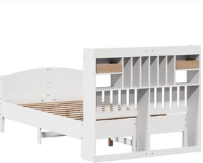 vidaXL Κρεβάτι Βιβλιοθήκη Χωρίς Στρώμα Λευκό 135x190 εκ Μασίφ Πεύκο
