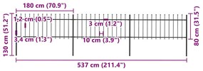 vidaXL Κάγκελα Περίφραξης με Λόγχες Μαύρα 5,1 x 0,8 μ. από Χάλυβα