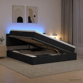 VidaXL LED Κρεβάτι αποθήκευσης με στρώμα Μαύρο 160 x 200 cm Ύφασμα