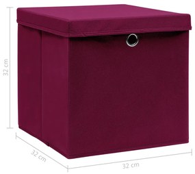 Κουτιά Αποθήκευσης Καπάκια 4τεμ Σκ. Κόκκινα 32x32x32εκ Ύφασμα - Κόκκινο