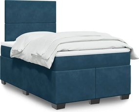 vidaXL Κρεβάτι Boxspring με Στρώμα Μπλε 120x200 εκ. Βελούδινο