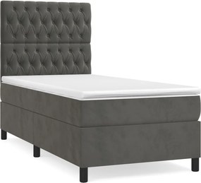 vidaXL Κρεβάτι Boxspring με Στρώμα Σκούρο Γκρι 100x200 εκ. Βελούδινο