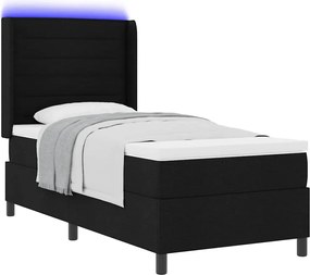 vidaXL LED Κρεβάτι με βάθρο με στρώμα Μαύρο 90 x 190 cm ύφασμα