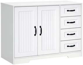 Sideboard ντουλάπι κομοδίνο, μοντέρνο στυλ, 4 συρτάρια, 1 ντουλάπι, 105 cm x 40 cm x 76 cm, Λευκό