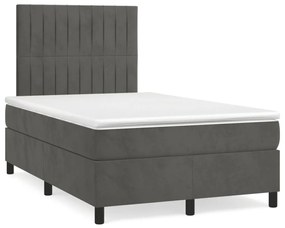 Κρεβάτι Boxspring με Στρώμα &amp; LED Σκ.Γκρι 120x190εκ. Βελούδινο