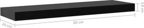 vidaXL Ράφια Τοίχου 2 τεμ. Μαύρα 60 x 20 x 3,8 εκ.