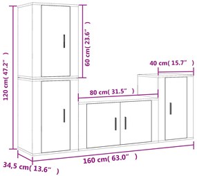 vidaXL Σετ Επίπλων Τηλεόρασης 4Τεμαχίων Γκρι Σκυρ. Επεξεργασμένο Ξύλο