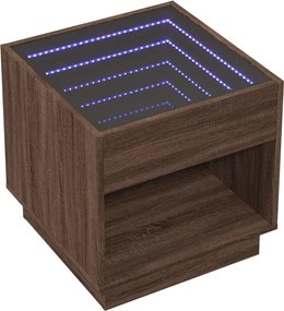 vidaXL Κομοδίνο Άπειρο Φως LED Καφέ Δρυς 50x50x50 εκ.