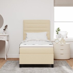 vidaXL Κρεβάτι με ελατήρια και στρώμα & LED σε κρεμ, 90 x 200 cm, Υφασμάτινο