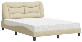 vidaXL Κρεβάτι με Στρώμα Κρεμ 140x200 εκ. Υφασμάτινο