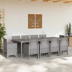 vidaXL Σέτ φαγητού για κήπο 11 pcs Ανοιχτό γκρι Rattan Polt